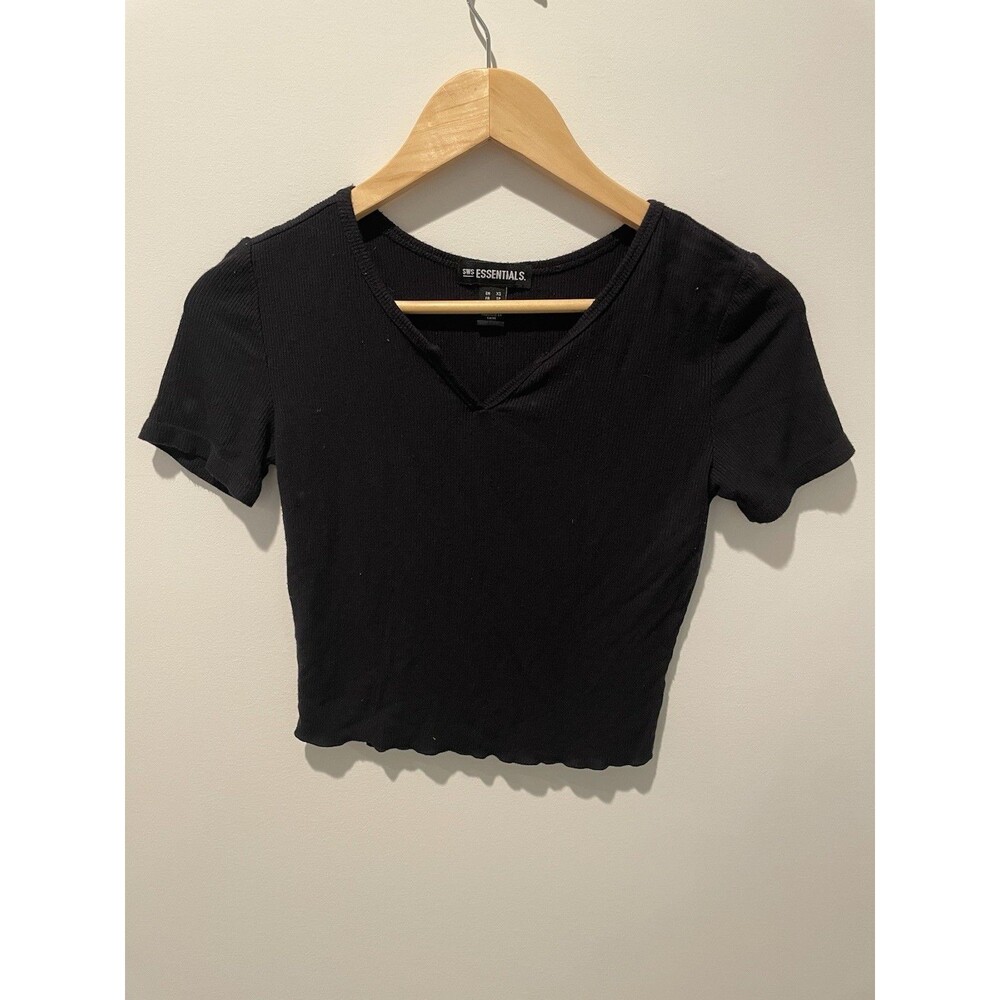 SWS Essentials Black Tank‎ Top Cotton Cropped Size XS